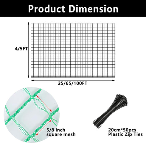 5x100ft Deer Fence Netting, Plastic Mesh Fence Heavy Duty Garden Fence Animal Barrier Garden Netting for Plants Fruit