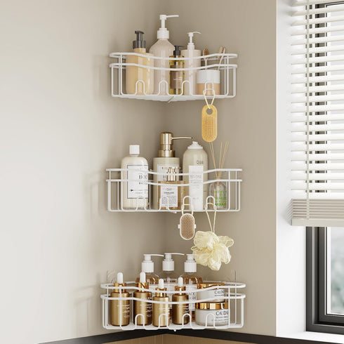 STAHLHEART White Shower Caddy Corner, 3-Pack Adhesive Shower Shelves for Inside Shower, Rustproof