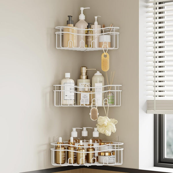 STAHLHEART White Shower Caddy Corner, 3-Pack Adhesive Shower Shelves for Inside Shower, Rustproof