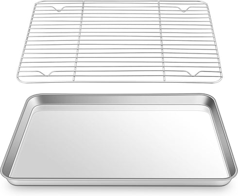 Joyfair 16” Baking Sheet & Rack Set, Stainless Steel Cookie Sheet Pan with Cooling Rack for Baking/Roasting, Oven Safe