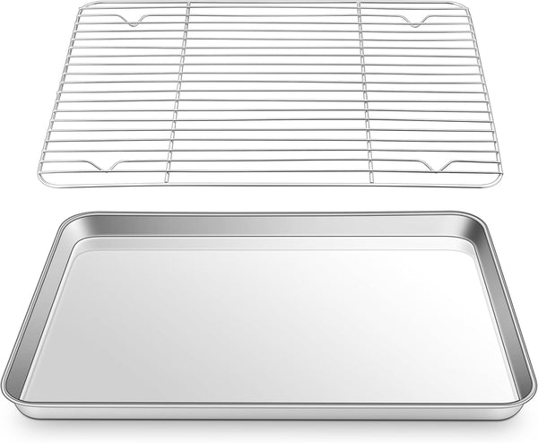 Joyfair 16” Baking Sheet & Rack Set, Stainless Steel Cookie Sheet Pan with Cooling Rack for Baking/Roasting, Oven Safe
