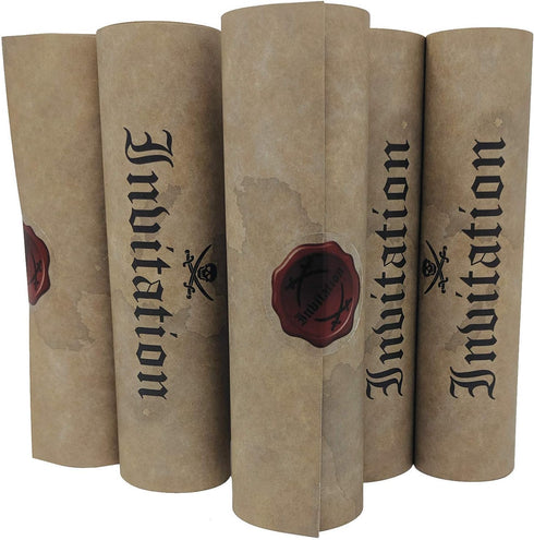 20 Pirate Birthday Invitations for Children, Unique Roll Up Like Real Pirate Scrolls