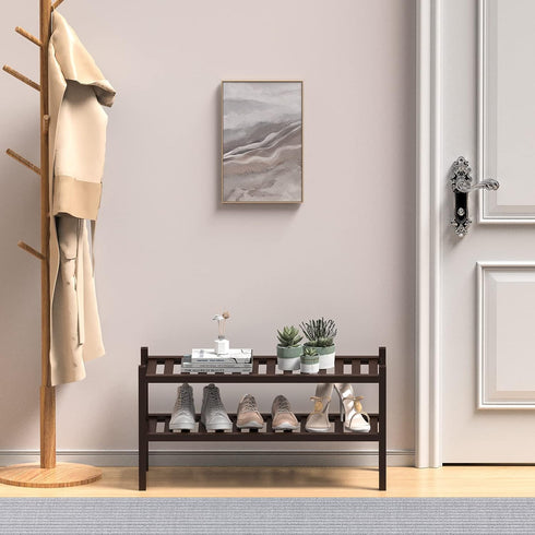 ROMGUAR CRAFT 2 Closet 27"x12"x14" Tier (Thick) Bamboo Shoe Rack for Free Standing Wood Shoe Shelf for Entryway Small