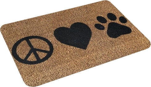 Welcome Mats for Front Door Outdoor Entry, Peace Love Pawprint Doormat, Non-Slip Mat, 17 x 30 Inch