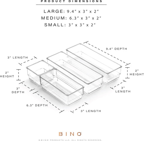 BINO 4-Piece Drawer Organizer Bin Set, Bathroom Drawer Organizer Trays, Makeup Drawer Organizer, Desk Drawer Organizers