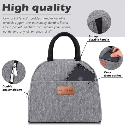 BALORAY Insulated Lunch Bag for Women Men, Reusable Lunch Box Tote Bag for Work, Picnic or Travel (Grey)