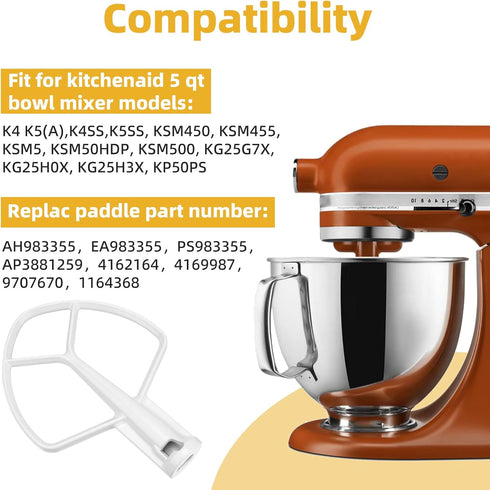 K5AB K5SS Coated Flat Beater Replacement for Kitchenaid 5 Qt Bowl Mixer, Paddle Attachment