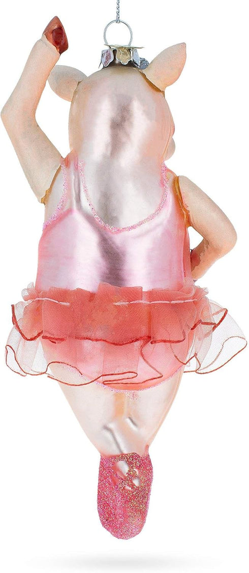 Graceful Pig Dancing Ballet Blown Glass Christmas Ornament