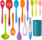 LIANYU 14 Pcs Silicone Cooking Utensils Set with Holder, Heat Resistant Kitchen Tools Includes Spatula, Spoon, Turner,