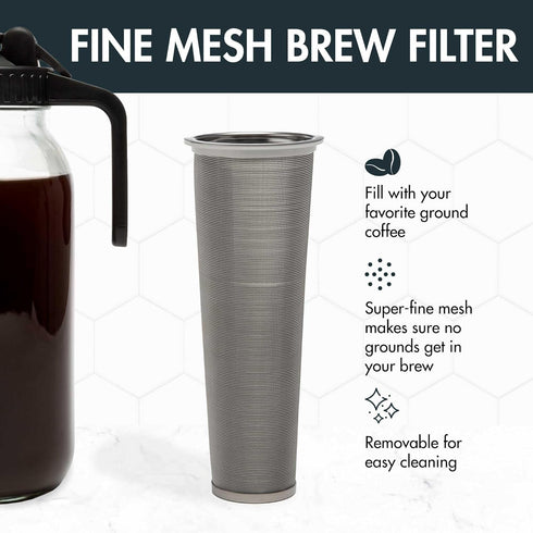 Primula Mason Jar Cold Brew Iced Coffee Maker, Stainless Steel Filter, 2-Quart, Black, Dishwasher Safe
