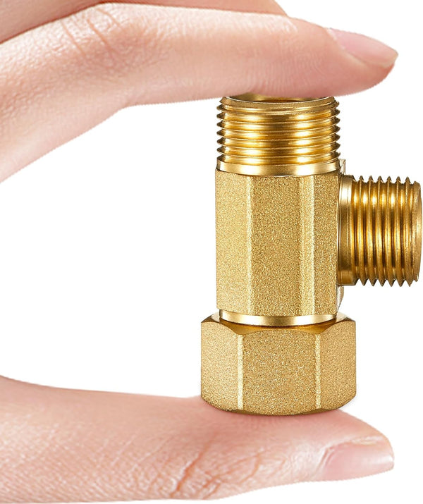 Water Line Adapter Splitter Tee Valve, Brass Dishwasher Toilet Supply Line Connector (3/8"-3/8"-3/8")