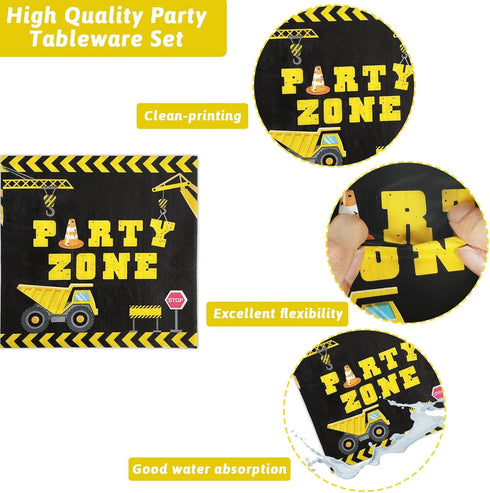 50, 200 Set Construction Party Plates and Napkins Serves Construction Birthday Supplies Pcs Tableware Dump Truck Party