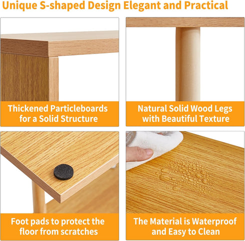 3-Tiered YD-ST003N Aibiju S-Shaped Side Table for Small Spaces, Freestanding Side Table, Sofa End Table, Narrow End