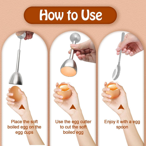 vibedor Set 5, 1 2 2 Egg Cups & Cracker of Stainless Steel Egg Topper Cutter - Egg Holders for Soft Boiled Eggs - Egg