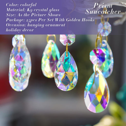 25pcs 38mm Crystal Teardrop Chandelier Parts,Suncatcher Crystal Prisms Hanging for Windows/Wedding Christmas Tree