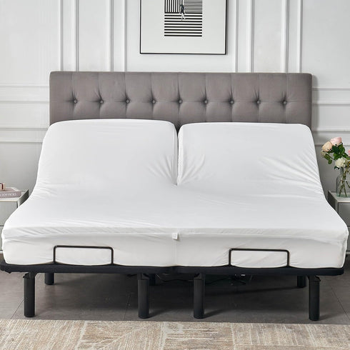 Waterproof Split Top King Mattress Protector, Fitted Sheet Style with Elastic Deep Pocket for Adjustable Bed
