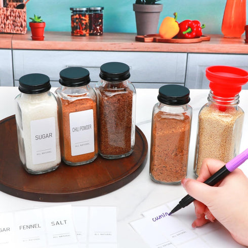 Gakshzbds 15 Pack 8oz Glass Spice Jars with Grinders, Square Spice Bottles with Deeper Shaker Lids & Airtight Metal