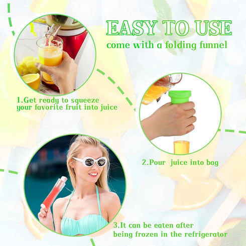 600 1 (2.4 8.7 Inch) Hoolerry Pcs Disposable Ice Mold Bags with Silicone Funnel Freezer Tubes with Zip Seals Candy Ice