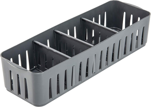 Simplify 4 Compartment Stackable Bin with Adjustable Dividers, Drawer Organizer for Office, Desk Supplies, Grey