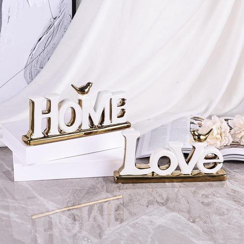 Love Sign Decor,White and Gold Room Decor Aesthetic, Knick Knack Shelf,Gold Bird Decor, Boho Bookshelf ,Abstract Gold