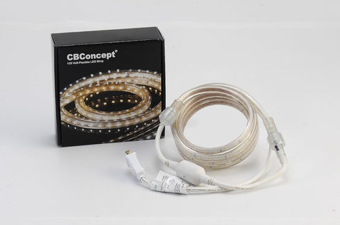 3.3 360 3000K Dimmable, 120V 60 3528 CBconcept UL Listed, Feet, Lumen, Warm White, AC Flexible Flat LED Strip Rope
