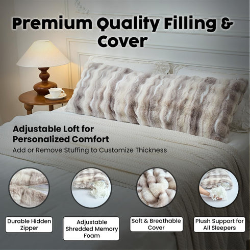 OMEO Winter Fluffy Full Body Pillow Memory Foam Pregnancy Pillow, Nursing Pillow for Side Sleepers, Weighted Body