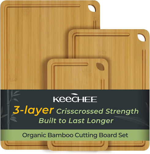 Keechee Wood Cutting Board for Kitchen - Reversible Bamboo Cutting Boards Gift