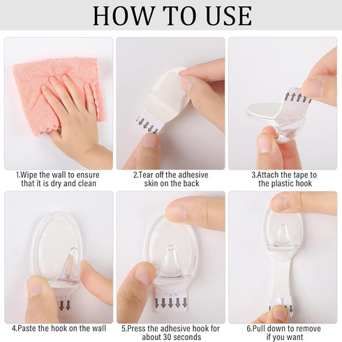 Blulu 12 Pieces Clear Adhesive Hooks, Waterproof Utility Wall Hooks with 15 Self-Adhesive Tapes for Home Kitchen