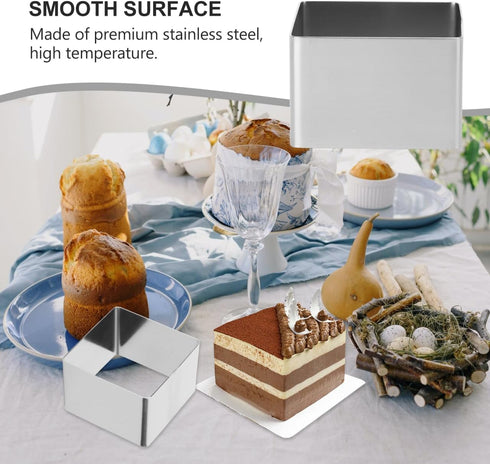UPKOCH 4" Square Mousse Mold, Stainless Steel Cake Ring for Tiramisu Cheesecake, Dishwasher-Safe