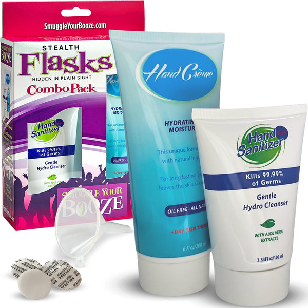 Smuggle Your Booze Hidden Lotion Tube Flasks, 2-Pack Hand Cream and Sanitizer Combo Set, 5