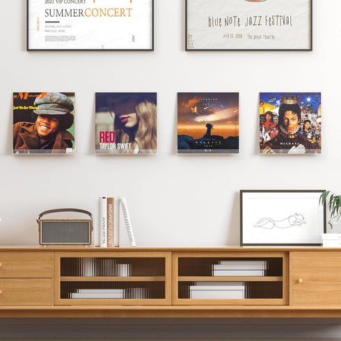 4 Pack 12" Album upsimples Vinyl Record Wall Mount Shelves, Vinyl Holder for Record Storage & Display, Clear Acrylic