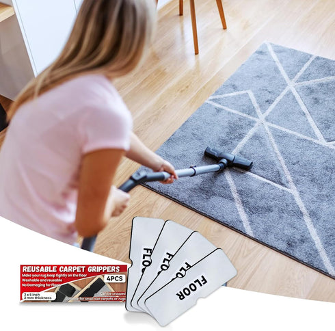 Rug Carpet Non Slip Grippers, Reusable Double Sided Carpet Tape Pads, Strong Adhesive for Area Rugs