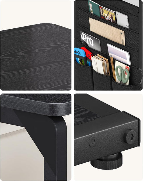 Vovonusy ET-P-BK1 Wood Pedestal Small TV Trays for Eating, C Shaped End Table Storage Bag, Sofa Side Table Couch Desk