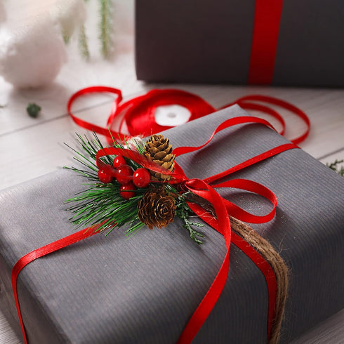 QLINLEAF 12 Christmas Red Berry Stem Floral Pine Cone Artificial Branch Evergreen Decoration - Pieces for DIY Holiday