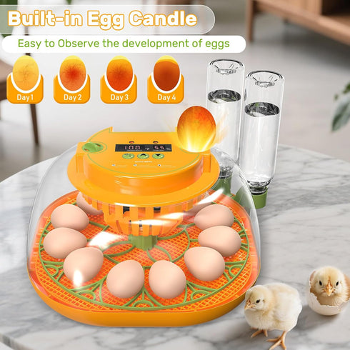 12 Incubators for Hatching Eggs, Egg Incubator with Automatic Egg Turning and Humidity Control, Egg Candler, Auto Water