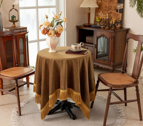 F-CHU 36 36 Inch Small Square Tablecloth x Velvet Table Cloth Solid Camel Small Round Table Cover for Nightstand End