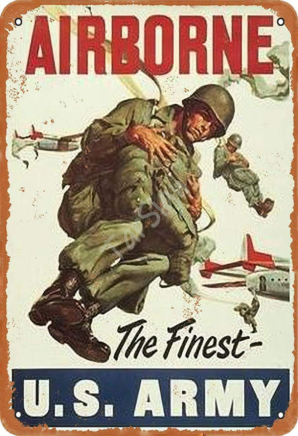 Vintage Tin Sign Airborne, US Army Metal Poster, Retro Art Wall Decoration for Home, Club, Garage