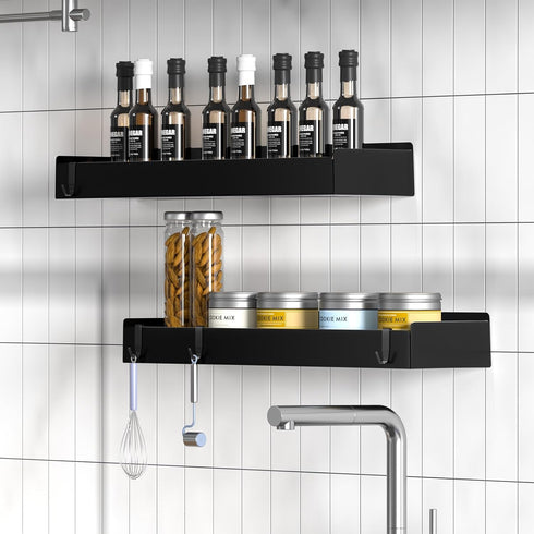 Wisfame Black,40cm 8 2 Pack Shower Caddy Adhesive Shower Shelve with Large Capacity, Quick-Dry Metal Bathroom Shelves