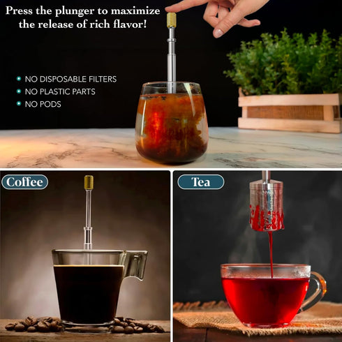 Original Coffee & Tea Maker, Portable Stainless Steel Micro French Press for Hot, Iced & Cold Brew