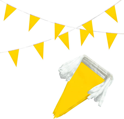 100 Feet Solid Yellow Pennant Banner Flags String, Triangle Bunting Flags for Grand Opening, Birthday Party, Festival