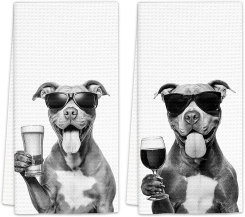 Pitbull Gifts Wine Kitchen Towels Set of 2, Gifts for Pit Bull