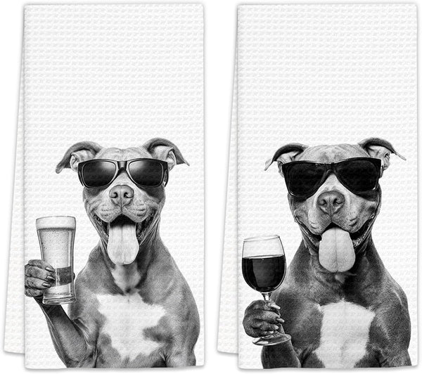 Pitbull Gifts Wine Kitchen Towels Set of 2, Gifts for Pit Bull