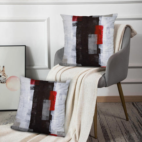 Set of 2 Red and Grey Abstract Art Pillow Covers, 18 x 18 Inch Decorative Throw Pillows for Living Room Bedroom Sofa