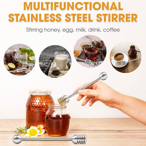 DUGATO Honey Dipper Set (2 Pack, 6.3") - 304 Stainless Steel Honeycomb Sticks for Honey Pot, Syrup Drizzler, Elegant