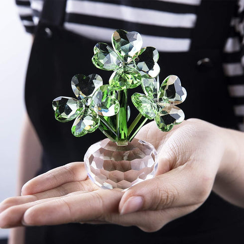 Crystal Flower Dreams Four-Leaf Clover Figurine - Collectibles Crystal Ornament Gift for St. Patrick's Day