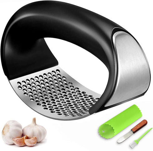 Garlic Press Rocker | Stainless Steel Garlic Mincer Crusher | Professional Kitchen Gadgets with Ergonomic Handle