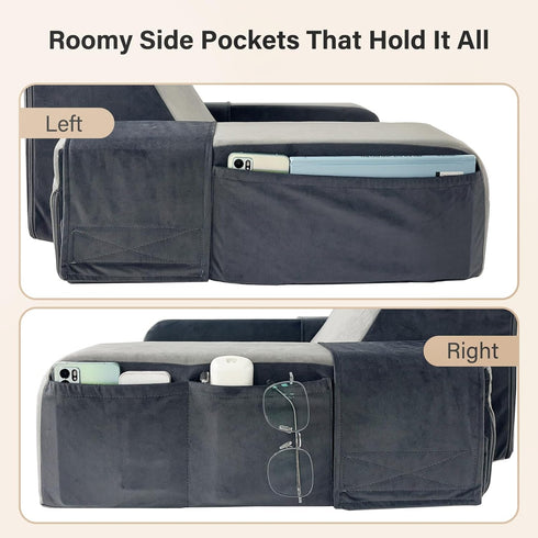 21" 60 Vekkia Reading Pillow for Sitting in Bed Ergonomic Wedge Back Pillow, XL Side Pockets, Removable Cover, Support