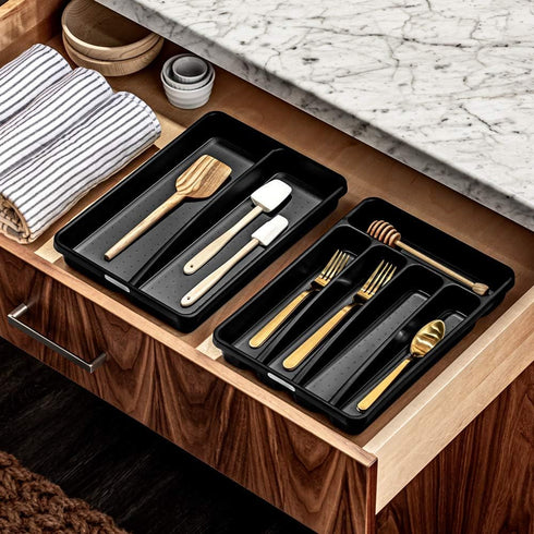 madesmart Utensil Tray-CARBON COLLECTION, 2 Compartments, Soft-Grip Lining & Non-Slip Feet, BPA-Free, Small.