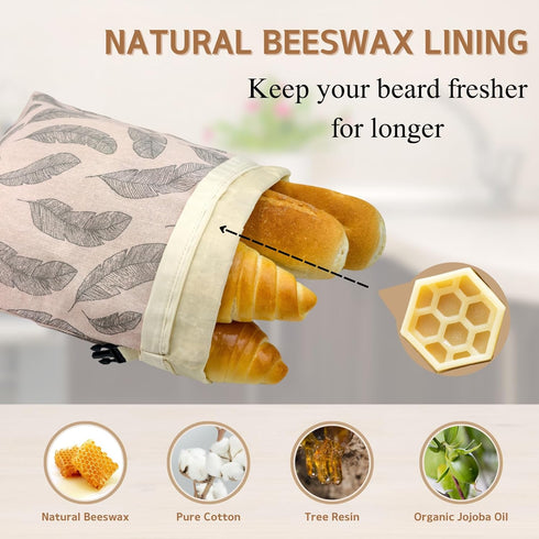 2 Pack 13x17'' Beeswax Bread Bags for Homemade Bread with Zipper, Large Reusable Beeswax Sourdough Bread Storage Bag