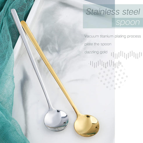 Stainless Steel Coffee Spoons, 6.7 Inch Stirring Spoons for Coffee, Tea, Dessert, Ice Cream (Round-Silver-4Pack)